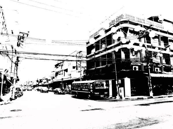 Landscape Commercial Districts Markets City Center Provinces Thailand Black White — Stockfoto