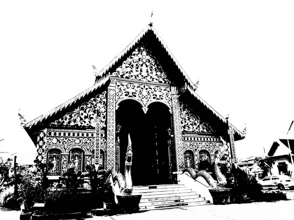 Kuzey Tayland 'daki antik tapınakların mimari manzarası ve antik sanat eserleri..