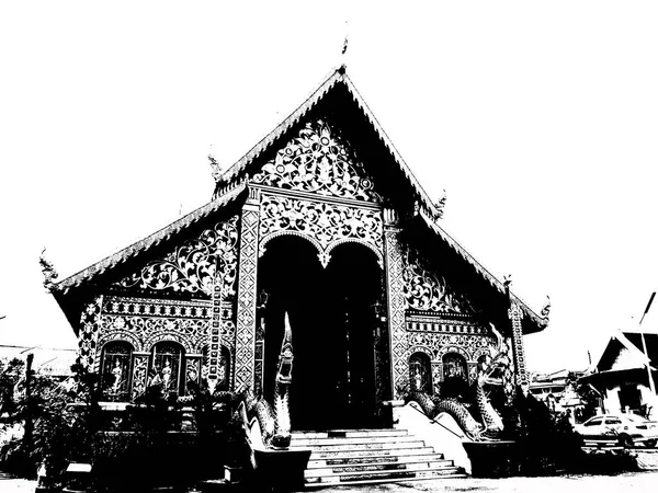 Építészeti Táj Ősi Templomok Ősi Művészet Észak Thaiföldön Fekete Fehér — Stock Fotó
