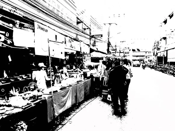 Landscape Commercial Districts Markets City Center Provinces Thailand Black White — Stock Photo, Image