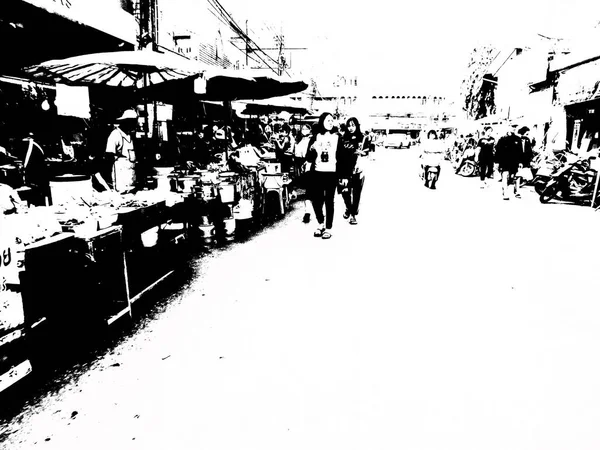 Landscape Commercial Districts Markets City Center Provinces Thailand Black White — Stockfoto