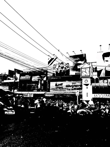 Landscape Commercial Districts Markets City Center Provinces Thailand Black White — Stockfoto