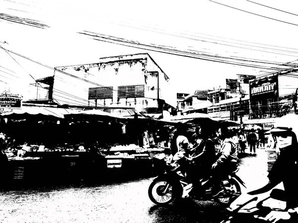 Landscape Commercial Districts Markets City Center Provinces Thailand Black White — Stock fotografie