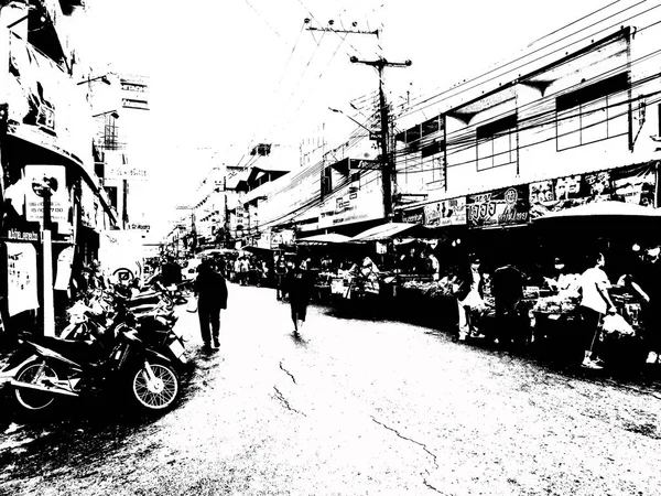 Landscape Commercial Districts Markets City Center Provinces Thailand Black White — Fotografia de Stock