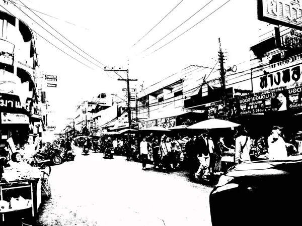 Landscape Commercial Districts Markets City Center Provinces Thailand Black White —  Fotos de Stock