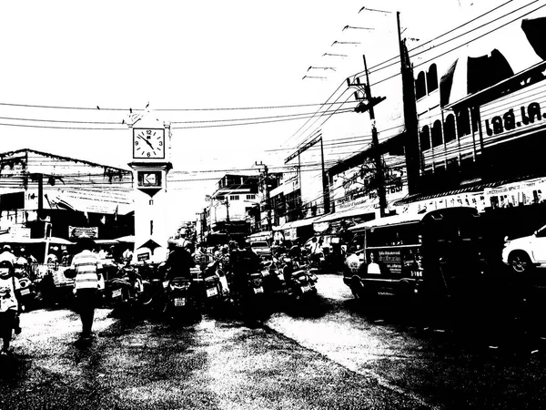 Landscape Commercial Districts Markets City Center Provinces Thailand Black White — Stock fotografie