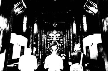 Kuzey Tayland 'daki antik tapınakların mimari manzarası ve antik sanat eserleri..