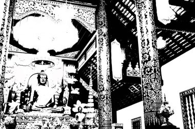 Kuzey Tayland 'daki antik tapınakların mimari manzarası ve antik sanat eserleri..