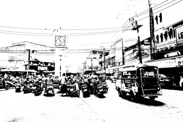 Landscape Commercial Districts Markets City Center Provinces Thailand Black White — стоковое фото