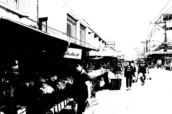 Landscape Commercial Districts Markets City Center Provinces Thailand Black White — Stockfoto