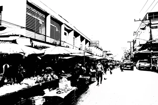 Landscape Commercial Districts Markets City Center Provinces Thailand Black White — Stockfoto