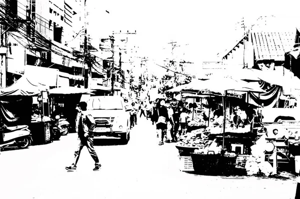 Landscape Commercial Districts Markets City Center Provinces Thailand Black White — ストック写真