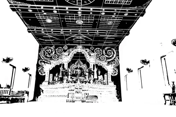 Kuzey Tayland 'daki antik tapınakların mimari manzarası ve antik sanat eserleri..