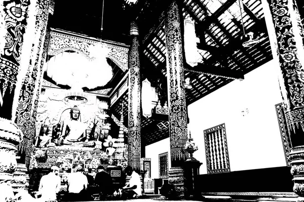 Architectural Landscape Ancient Temples Ancient Art Northern Thailand Black White — Stock Fotó