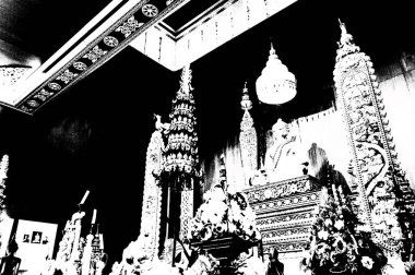 Kuzey Tayland 'daki antik tapınakların mimari manzarası ve antik sanat eserleri..