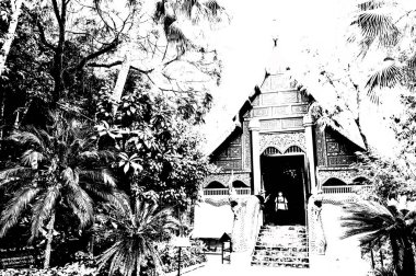 Kuzey Tayland 'daki antik tapınakların mimari manzarası ve antik sanat eserleri..