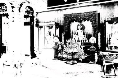 Kuzey Tayland 'daki antik tapınakların mimari manzarası ve antik sanat eserleri..