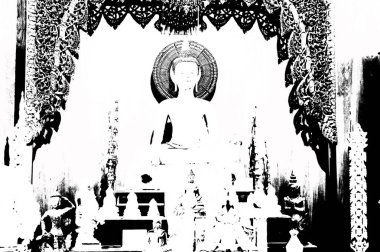 Kuzey Tayland 'daki antik tapınakların mimari manzarası ve antik sanat eserleri..