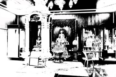 Kuzey Tayland 'daki antik tapınakların mimari manzarası ve antik sanat eserleri..