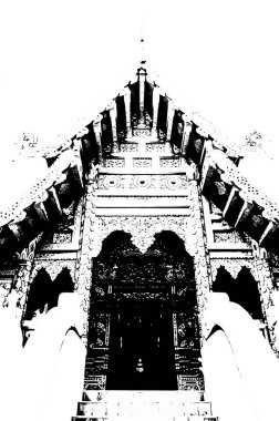 Kuzey Tayland 'daki antik tapınakların mimari manzarası ve antik sanat eserleri..