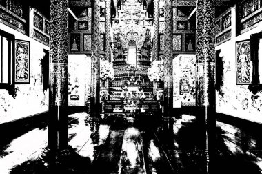 Kuzey Tayland 'daki antik tapınakların mimari manzarası ve antik sanat eserleri..