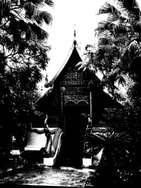 Kuzey Tayland 'daki antik tapınakların mimari manzarası ve antik sanat eserleri..