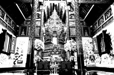 Kuzey Tayland 'daki antik tapınakların mimari manzarası ve antik sanat eserleri..