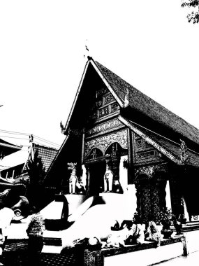 Kuzey Tayland 'daki antik tapınakların mimari manzarası ve antik sanat eserleri..