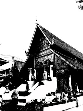 Kuzey Tayland 'daki antik tapınakların mimari manzarası ve antik sanat eserleri..