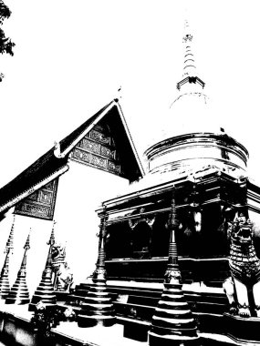 Kuzey Tayland 'daki antik tapınakların mimari manzarası ve antik sanat eserleri..