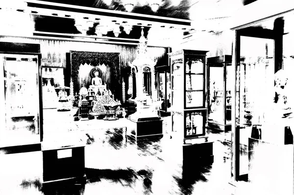 Kuzey Tayland 'daki antik tapınakların mimari manzarası ve antik sanat eserleri..