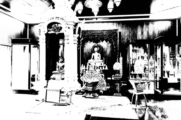 Kuzey Tayland 'daki antik tapınakların mimari manzarası ve antik sanat eserleri..