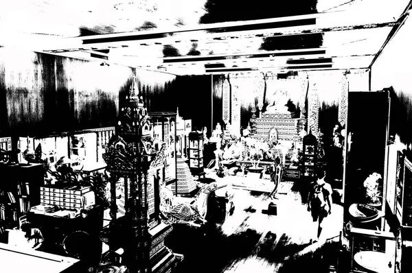 Kuzey Tayland 'daki antik tapınakların mimari manzarası ve antik sanat eserleri..