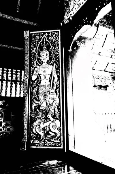 Architektoniczny Krajobraz Starożytnych Świątyń Starożytnej Sztuki Północnej Tajlandii Czarno Białe — Zdjęcie stockowe
