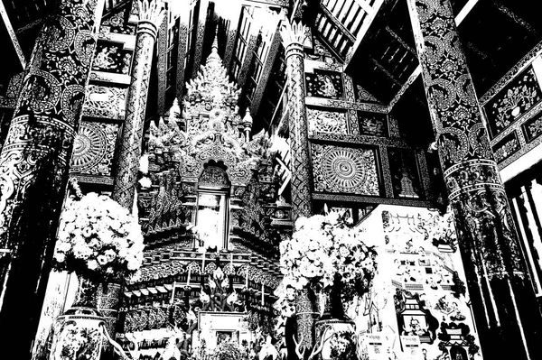 Architektonische Landschaft Antiker Tempel Und Antiker Kunst Nordthailand Schwarz Weiß — Stockfoto