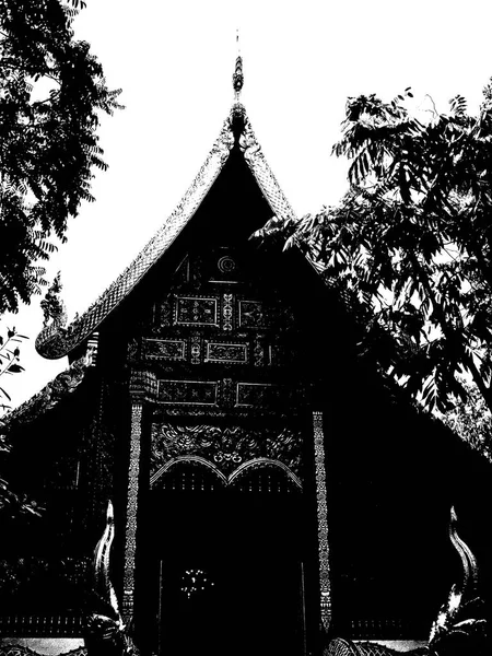 Architektonische Landschaft Antiker Tempel Und Antiker Kunst Nordthailand Schwarz Weiß — Stockfoto