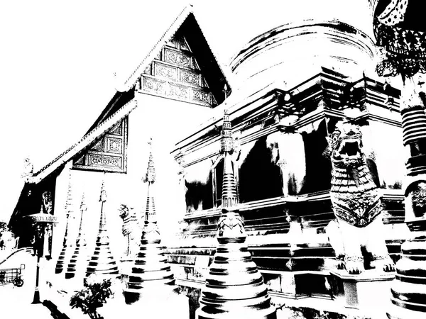 Architectural Landscape Ancient Temples Ancient Art Northern Thailand Black White — стокове фото