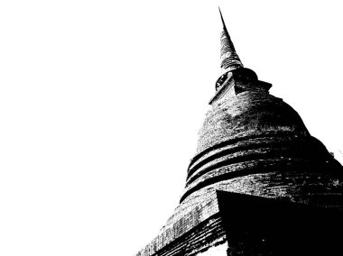 Sukhothai 'deki Antik Harabeler Dünya Mirası Sitesi Siyah ve Beyaz Çizimler.