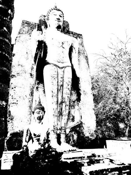 Стародавні Руїни Сукхотаї Єкт Всесвітньої Спадщини Чорних Білих Ілюстрацій — стокове фото