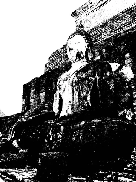 Forntida Ruiner Sukhothai Världsarv Svartvita Illustrationer — Stockfoto