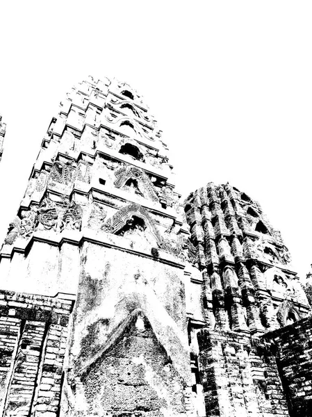 Ancient Ruins Sukhothai World Heritage Site Black White Illustrations — Stock Photo, Image