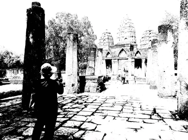 苏霍泰世界遗产遗址的古代遗迹黑白照片 — 图库照片