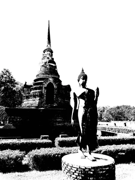 Αρχαία Ερείπια Στο Sukhothai Μνημείο Παγκόσμιας Κληρονομιάς Ασπρόμαυρες Εικόνες — Φωτογραφία Αρχείου