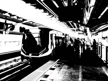 Şehir merkezindeki gökyüzü tren istasyonunun manzarası..