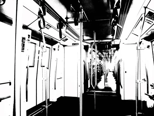 Táj Vasútállomás Városban Fekete Fehér Illusztráció — Stock Fotó
