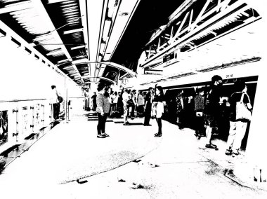 Şehir merkezindeki gökyüzü tren istasyonunun manzarası..