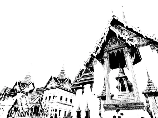 Пейзаж Большого Дворца Бангкок Таиланд Черно Белая Иллюстрация — стоковое фото