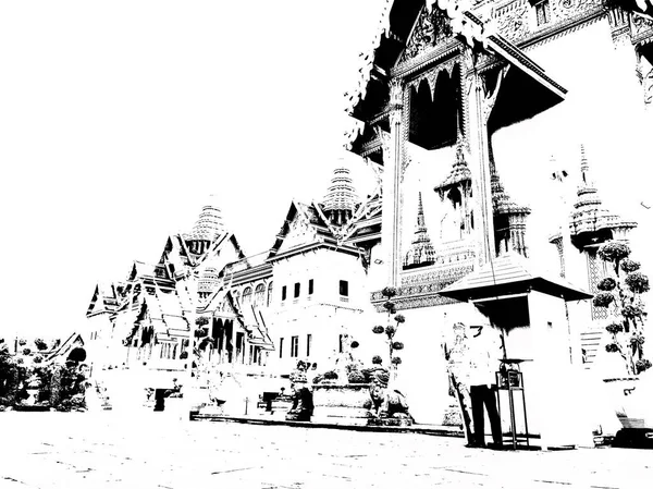 Bangkok Tayland Büyük Sarayı manzarası siyah beyaz.