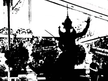 Siyah-beyaz bir cenazedeki Taylandlı dansçının gölgesi..