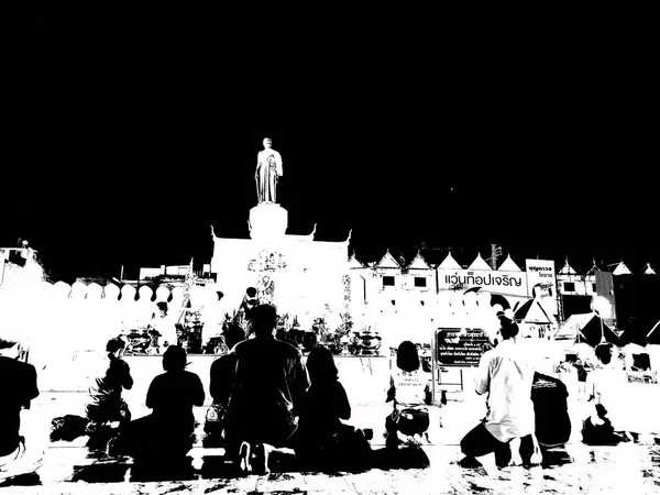 Landscape Monuments Middle City Thailand Black White Illustration — Stock Photo, Image